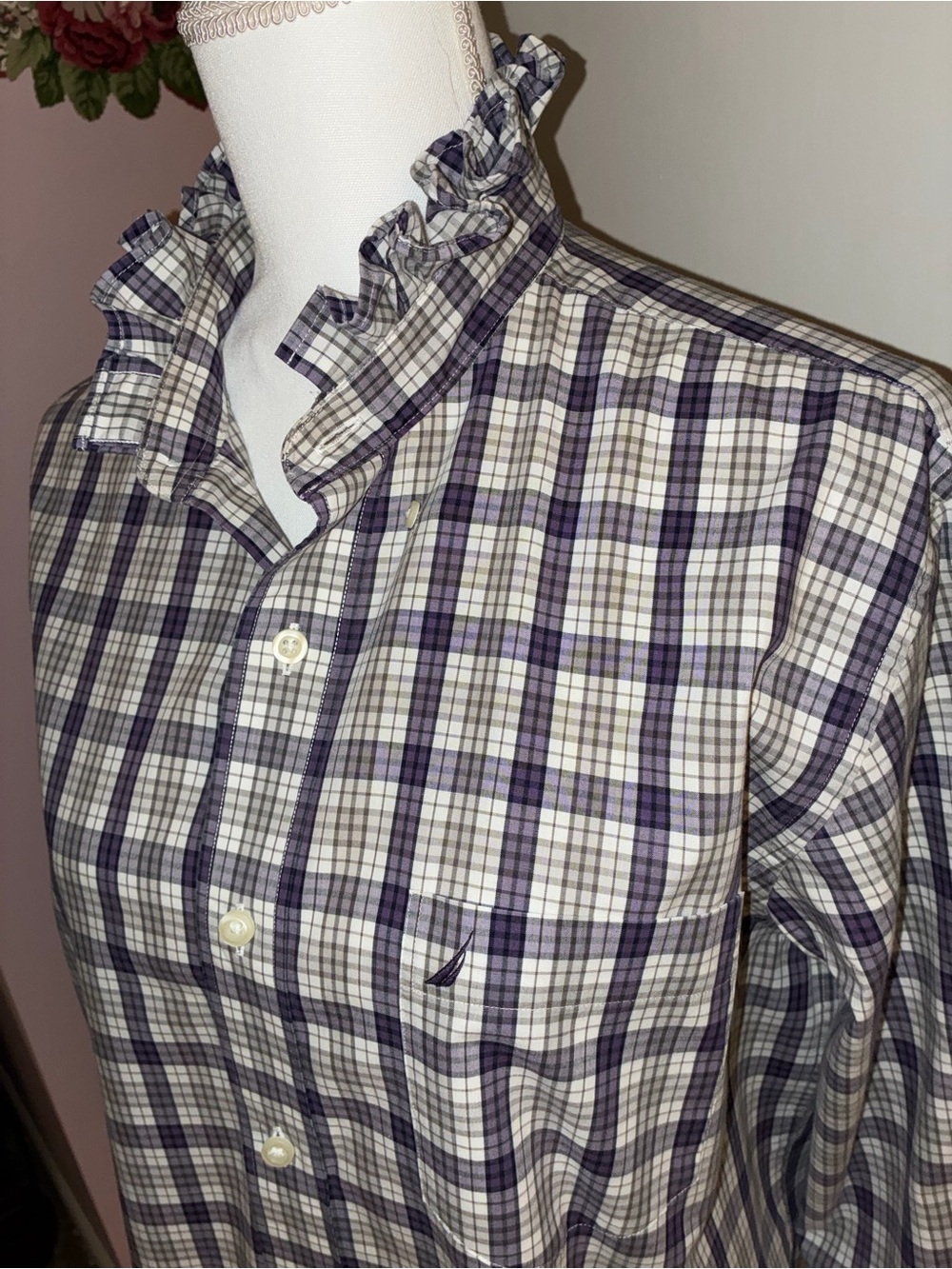 Up-cycled Ruffled Collar Shirt